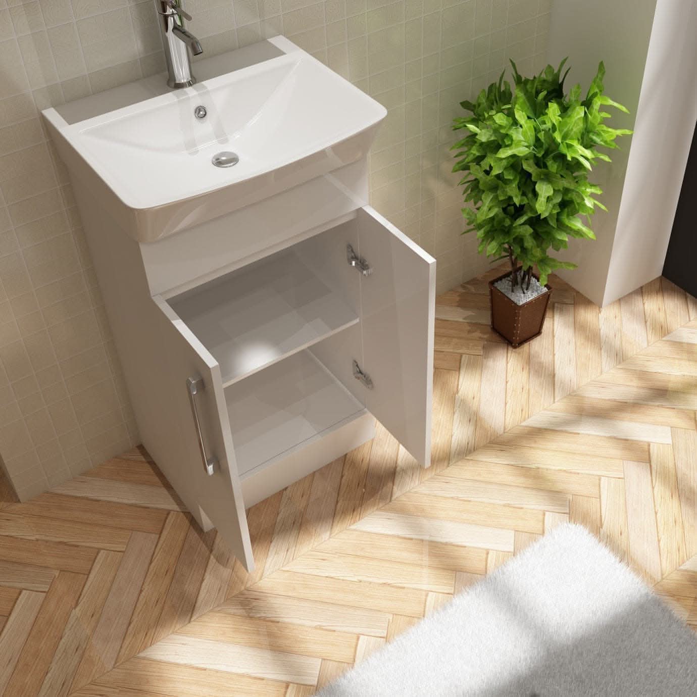Modern 2 Door Floorstanding Vanity Unit With Basin - White