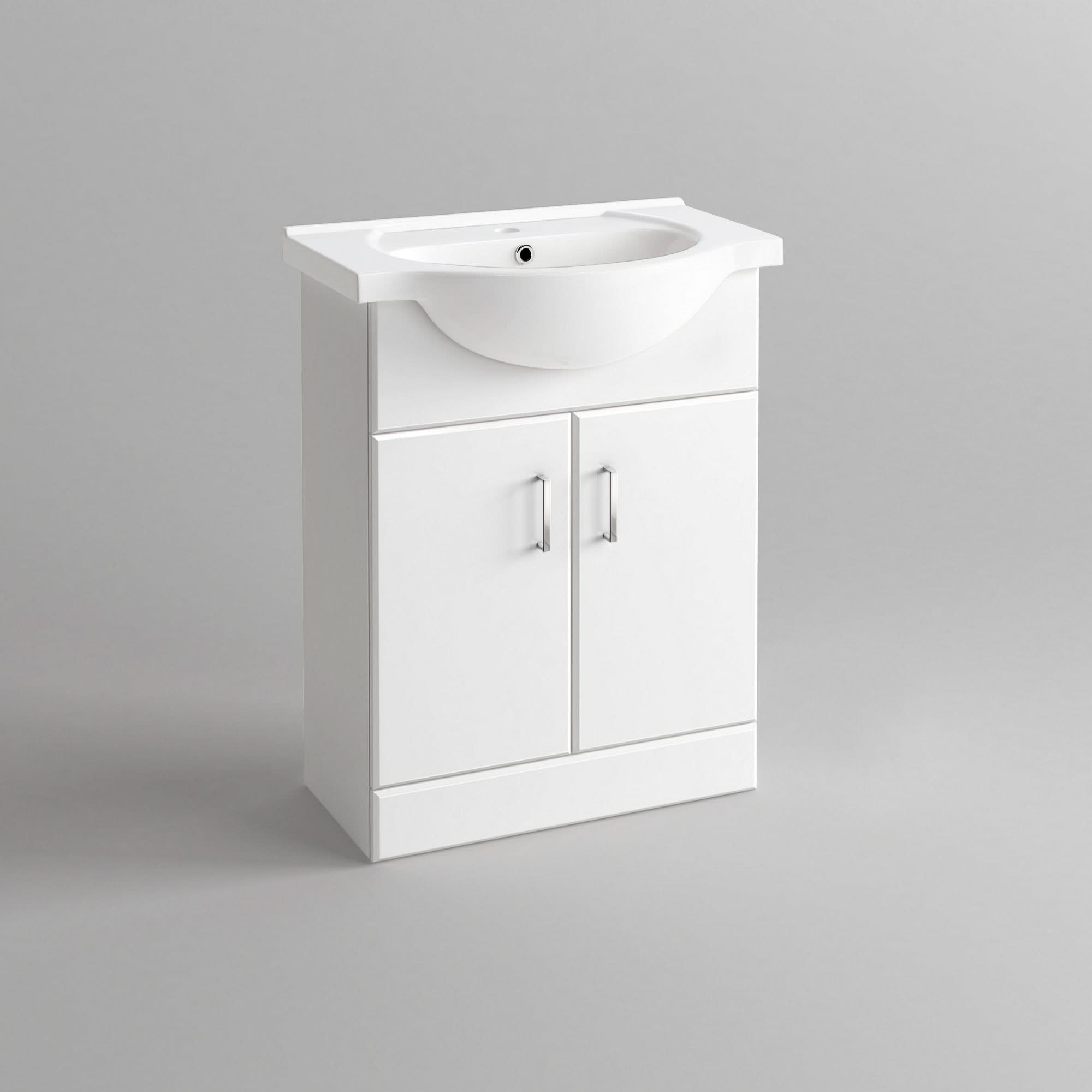 iBathUK Arvon Straight Shower Bath, Gloss White Vanity Unit & Close Coupled Toilet, Modern Bathroom Furniture Set, 1700mm