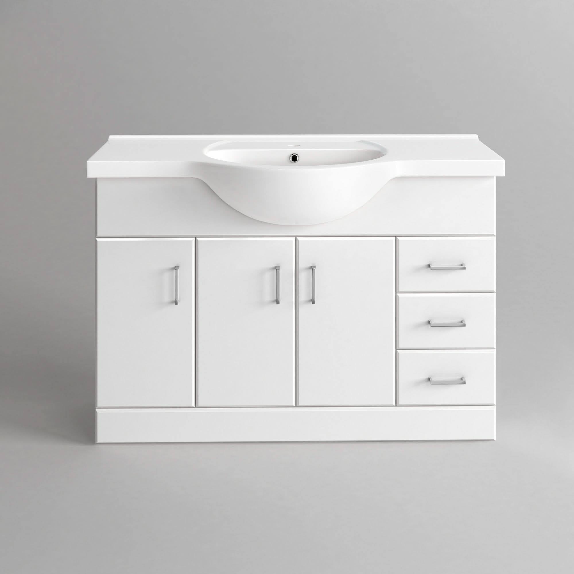 iBathUK Quartz Basin Vanity Unit, Sink Cabinet with Drawers, Modern Bathroom Storage Furniture, Vanity Unit with Basin, White Gloss, 1200mm