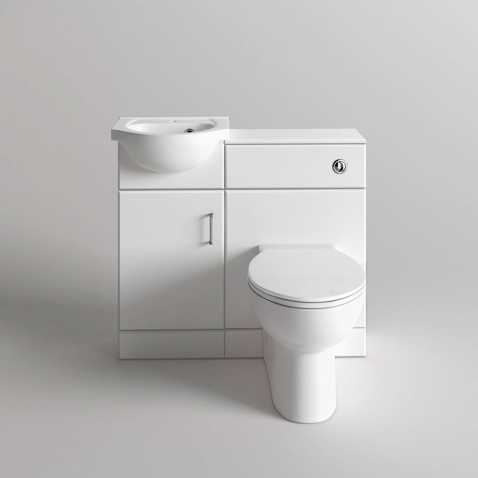 iBathUK Cove Vanity Unit & Round Toilet Set, Modern Bathroom Sink & Storage Furniture Combo, Vanity Unit with Basin, White Gloss, 903mm