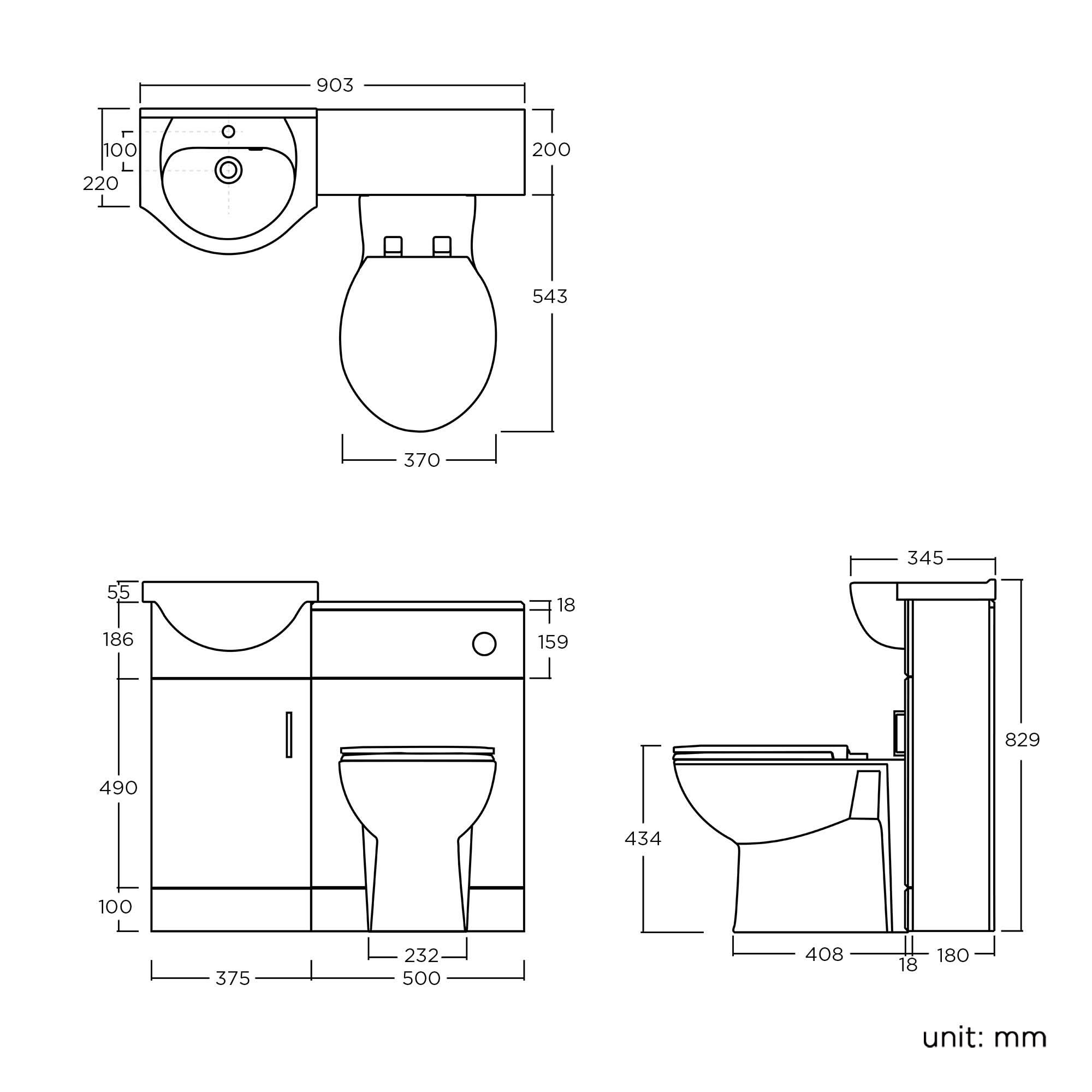 iBathUK Cove Vanity Unit & Round Toilet Set, Modern Bathroom Sink & Storage Furniture Combo, Vanity Unit with Basin, White Gloss, 903mm