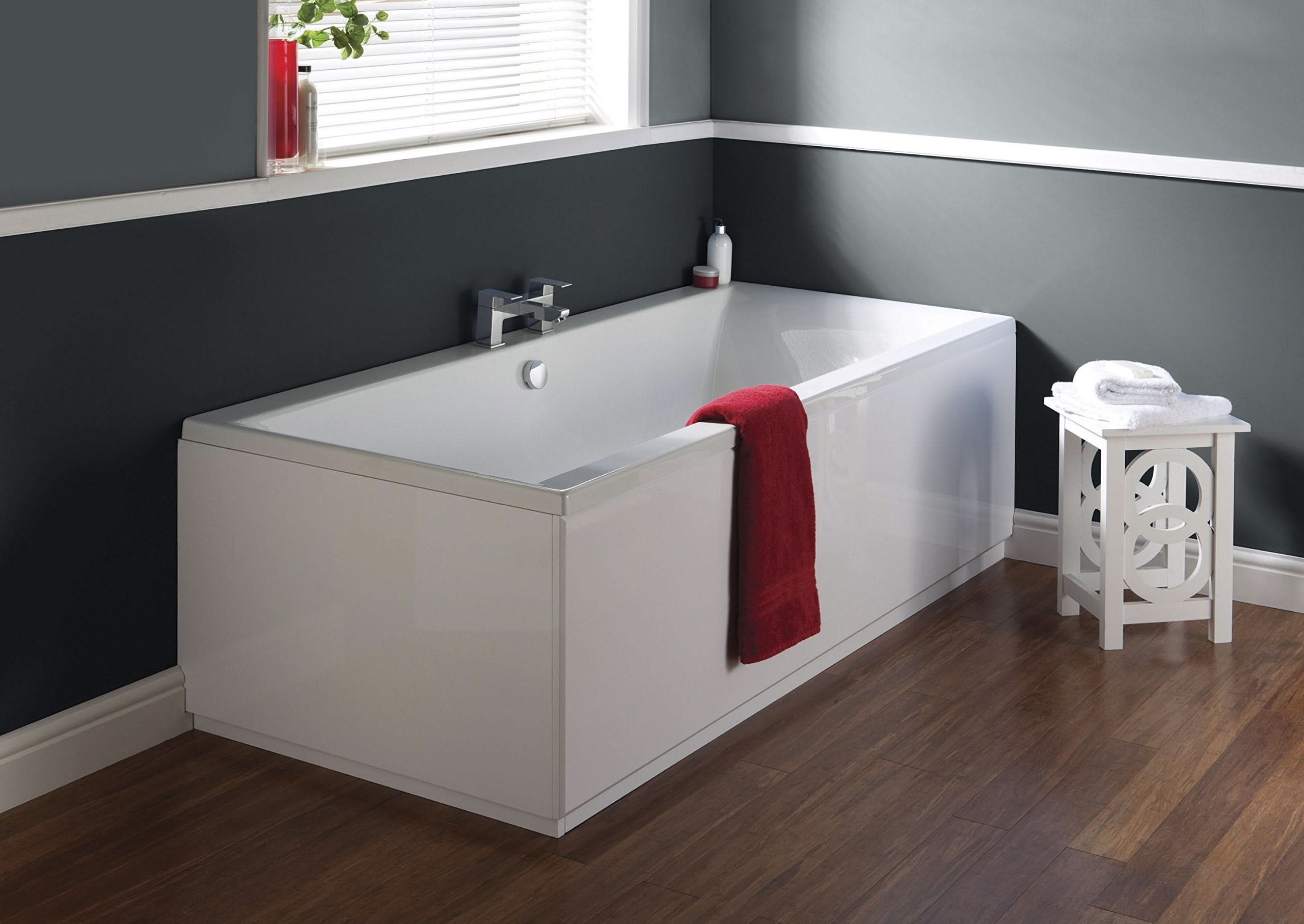 iBathUK Strava Double Ended Rectangular Acrylic Bathtub with Adjustable Feet, Modern White Gloss Bathroom Tub,1700 x 700mm
