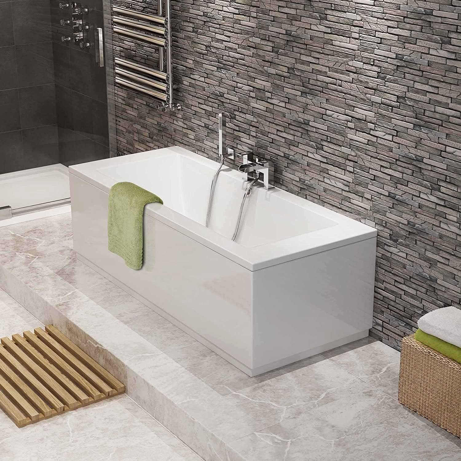 iBathUK Strava Double Ended Rectangular Acrylic Bathtub with Adjustable Feet, Modern White Gloss Bathroom Tub, 1800 x 800mm
