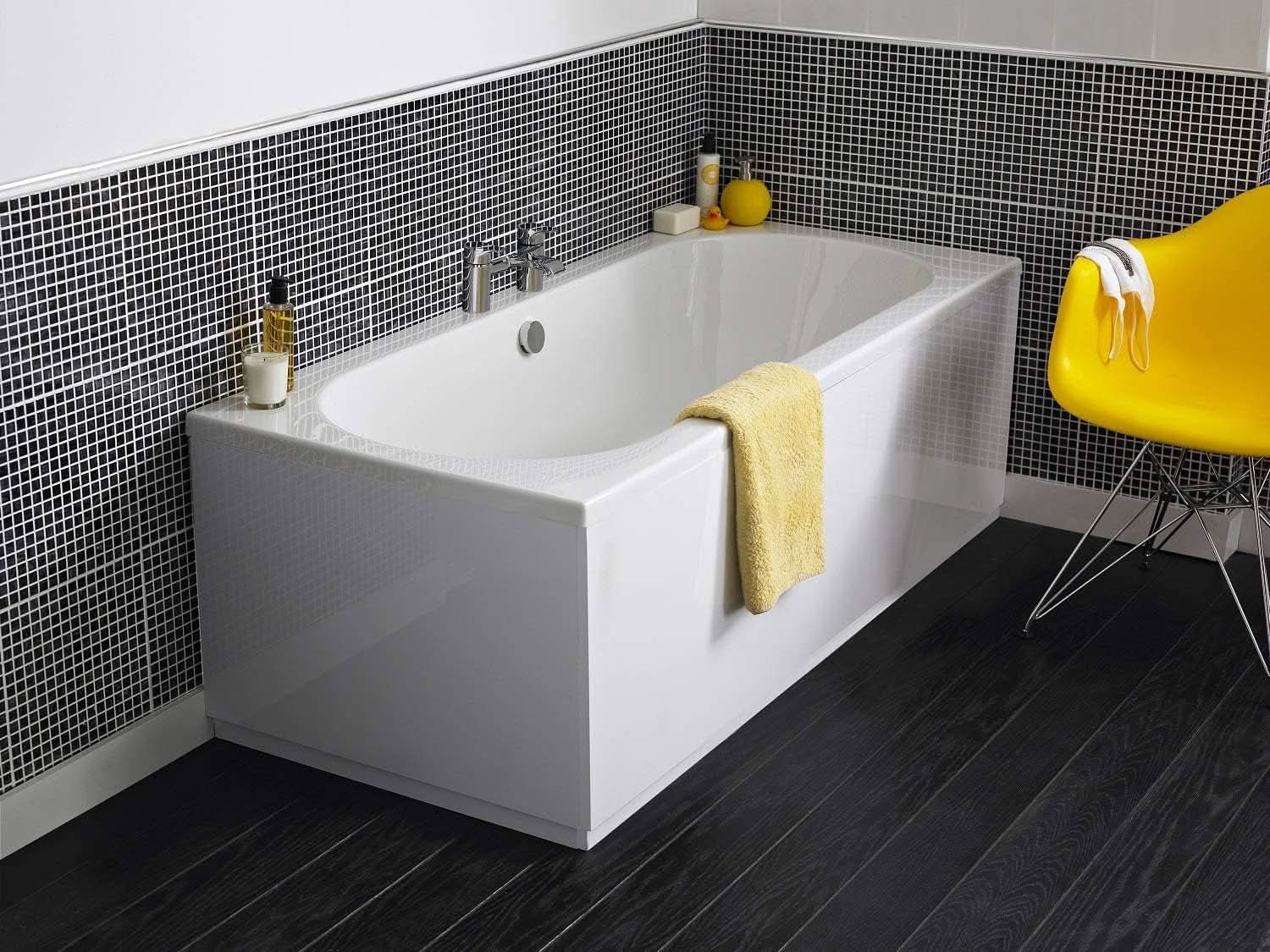 iBathUK Olira Double Ended Rectangular Bath with Rounded Interior, White Gloss Acrylic Bathtub, 1700 x 700mm