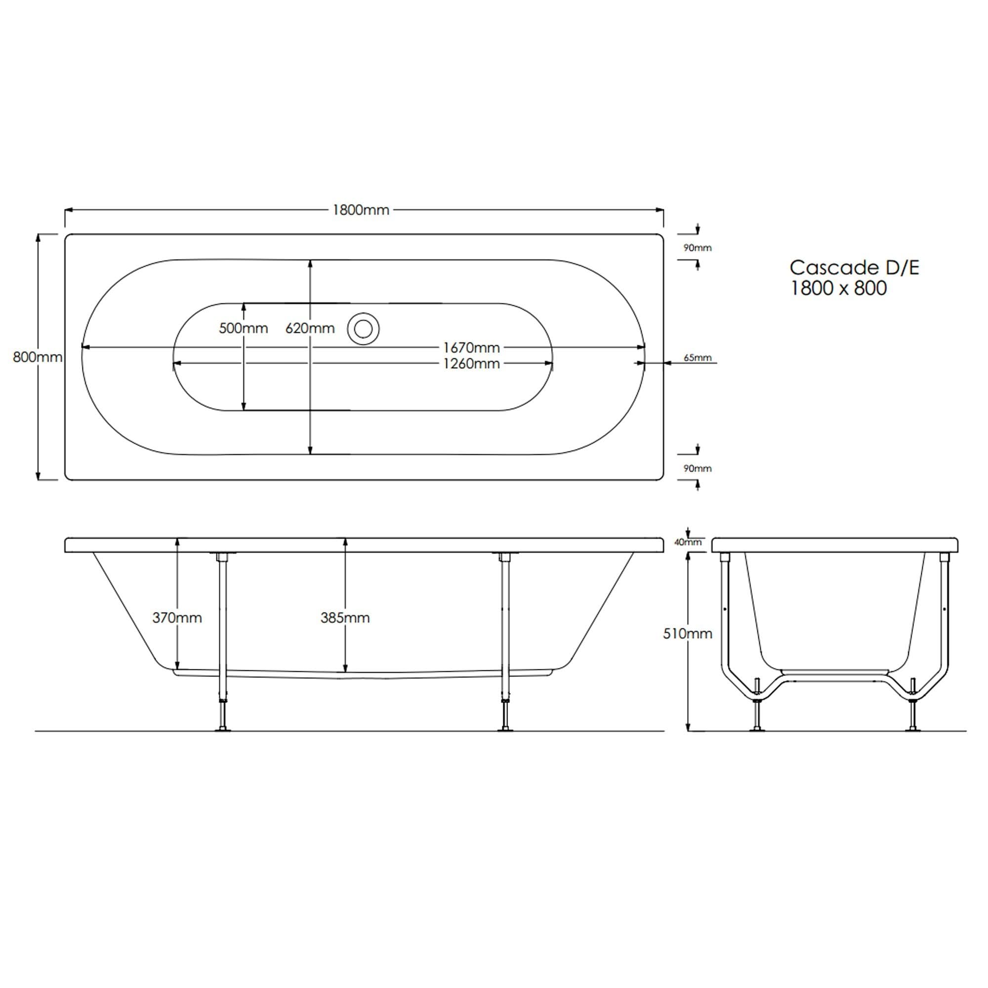iBathUK Olira Double Ended Rectangular Acrylic Bathtub with Rounded Interior, White Gloss Bathroom Bath 1800 x 800mm