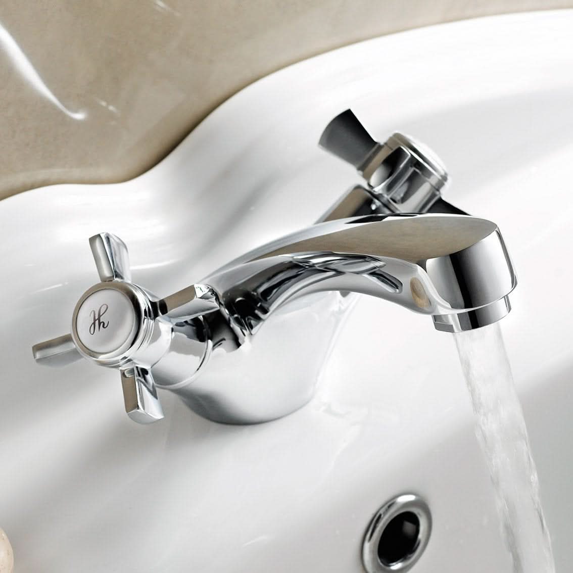 iBathUK Nimbus Traditional Chrome Basin Mixer Tap Monobloc Bathroom Sink Faucet, Basin with Mixer Tap, Bath Sink Mixer Tap