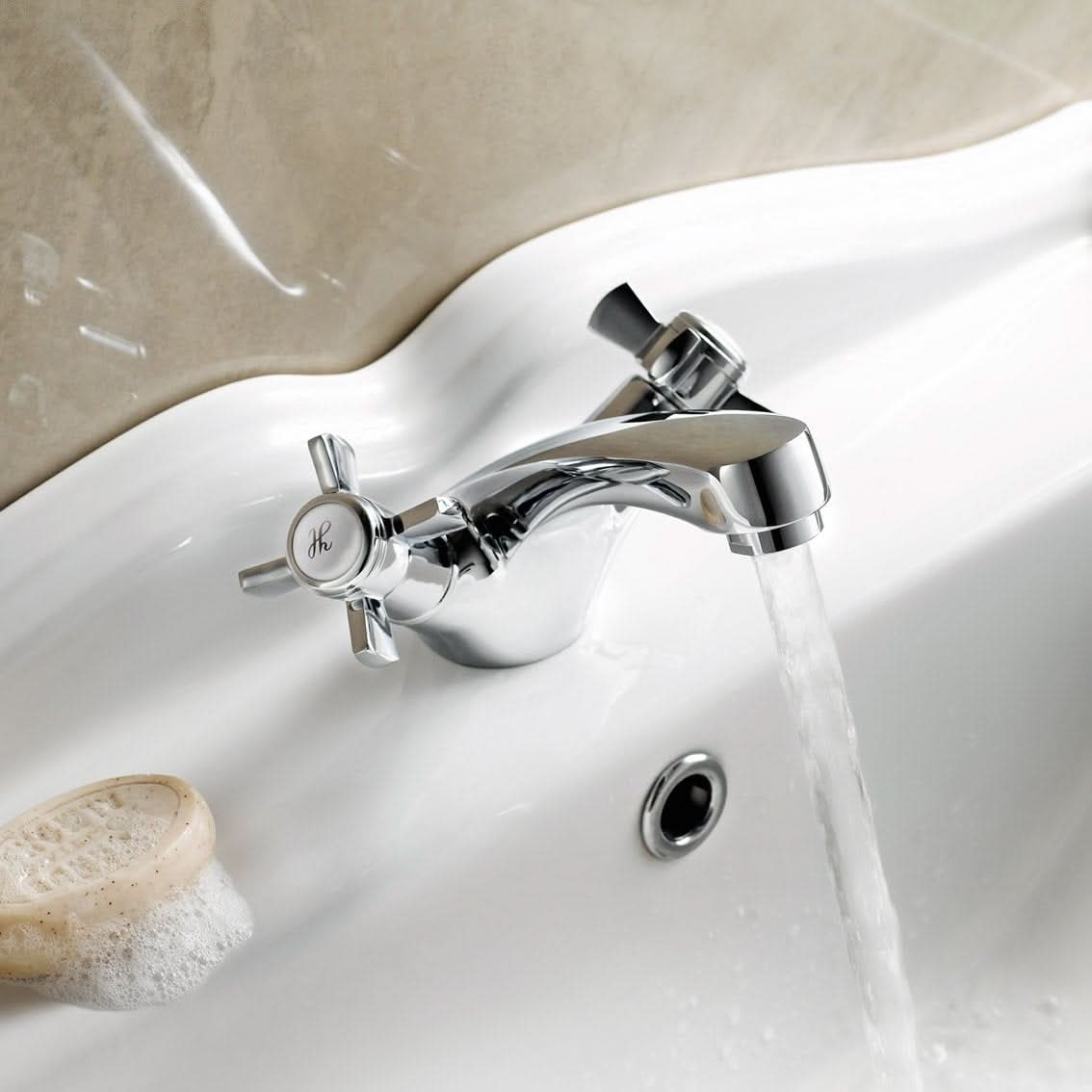 iBathUK Nimbus Traditional Chrome Basin Mixer Tap Monobloc Bathroom Sink Faucet, Basin with Mixer Tap, Bath Sink Mixer Tap