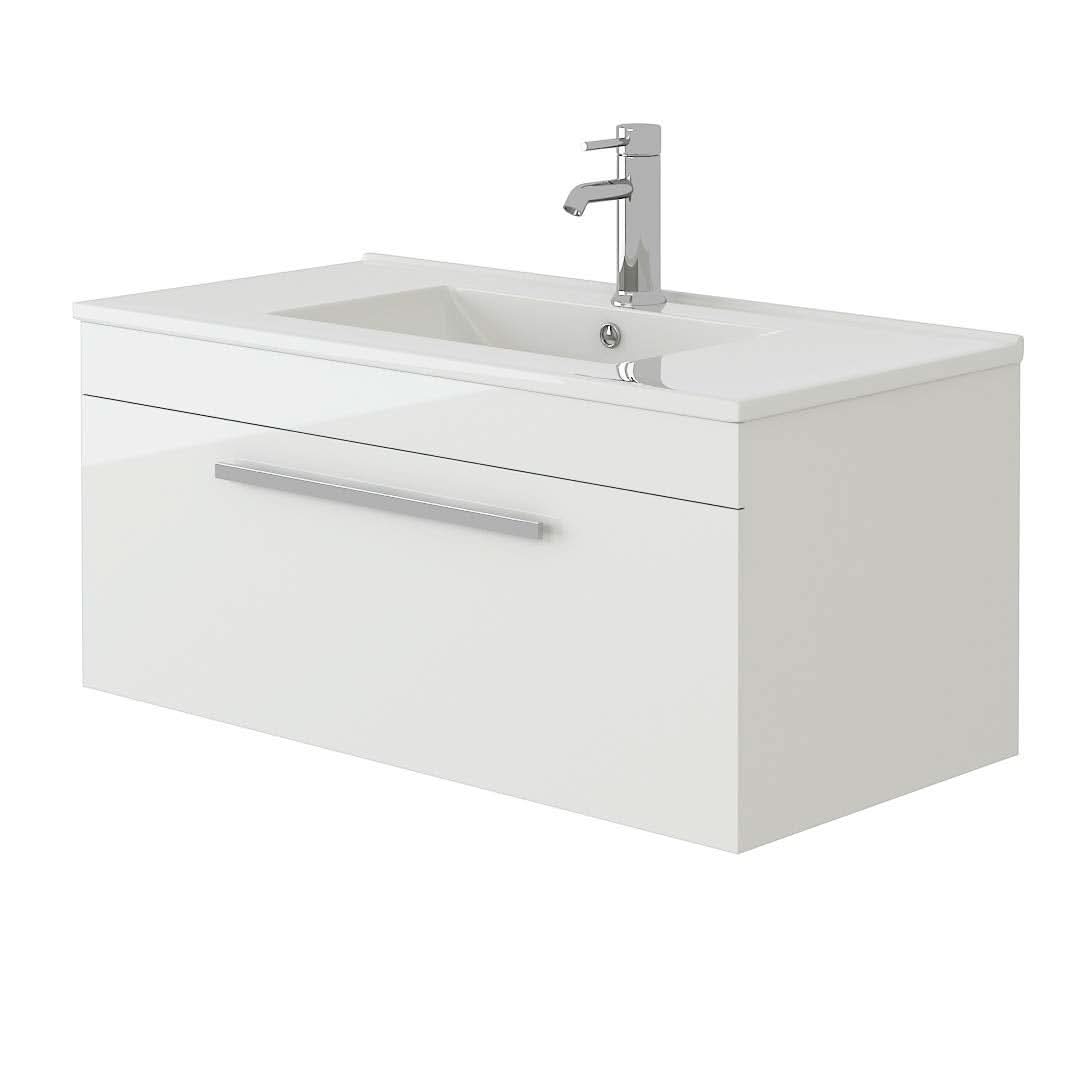 Venus Wall Hung Vanity Unit With Slim Basin - 800mm Wide - White
