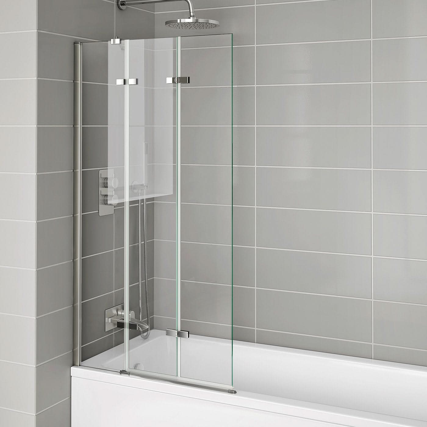 iBathUK Flexa Luxury Folding Bath Shower Screen, Pivot Glass Door Panel, Left Hand, Space-Saving Design, Modern Bath Shower Screen, Chrome, 800mm