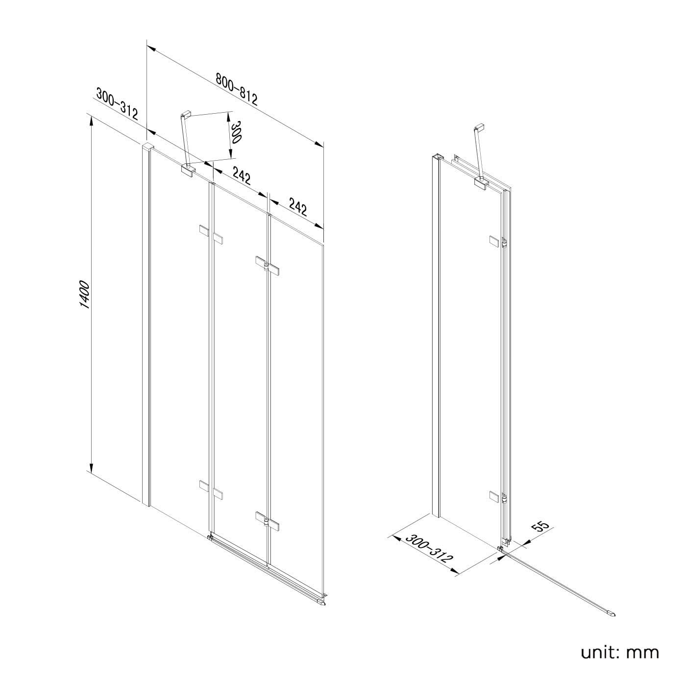 iBathUK Flexa Luxury Folding Bath Shower Screen, Pivot Glass Door Panel, Left Hand, Space-Saving Design, Modern Bath Shower Screen, Chrome, 800mm