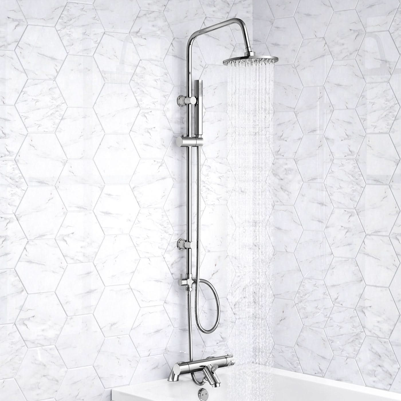 iBathUK Elevex Thermostatic Shower Mixer Set with Bath Filler, Fixed Head & Handset - Chrome
