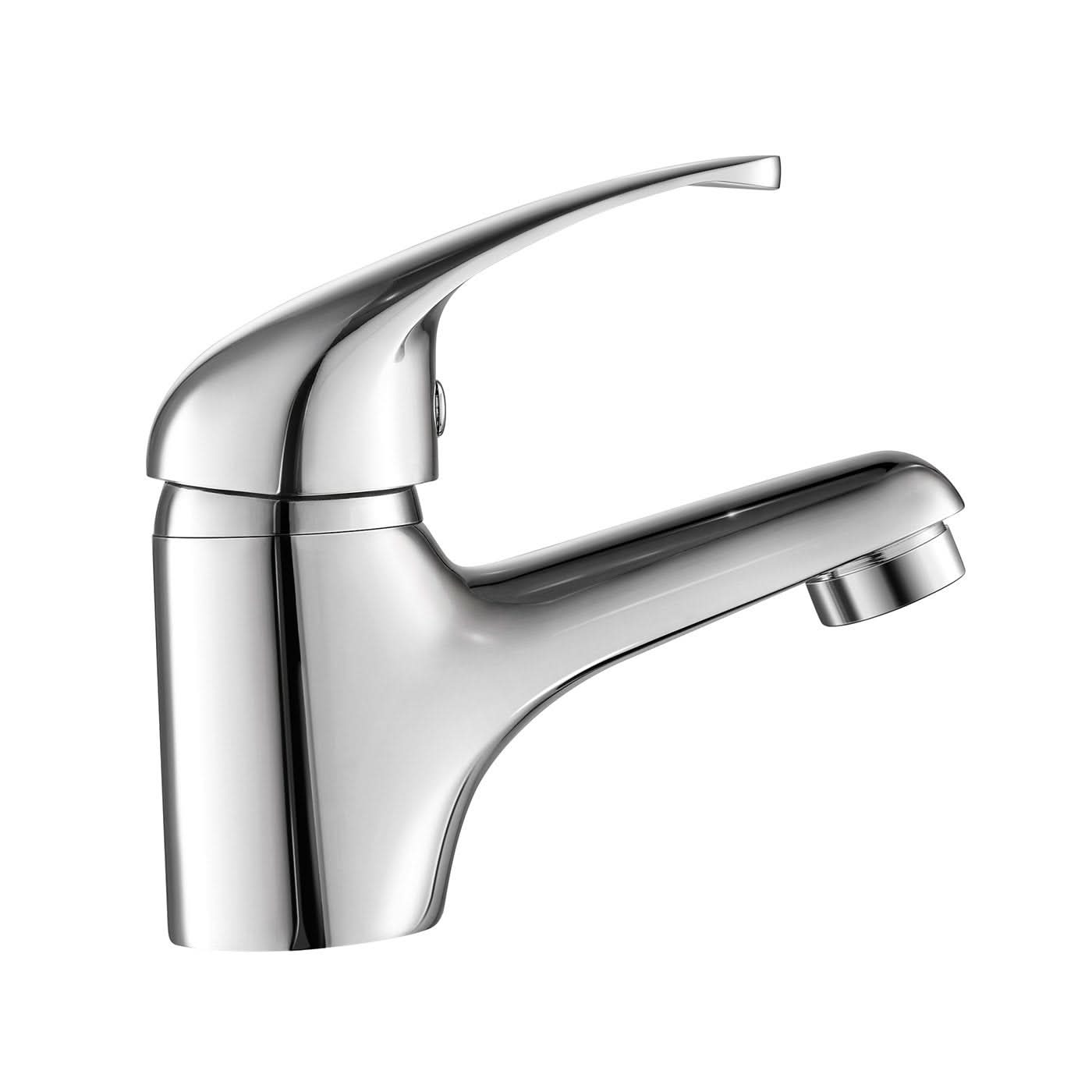 The iBathUK Orvex Monobloc Basin Mixer Tap features a sleek, curved design with a compact single lever in chrome finish, ideal for modern bathrooms. Shown against a plain white background.