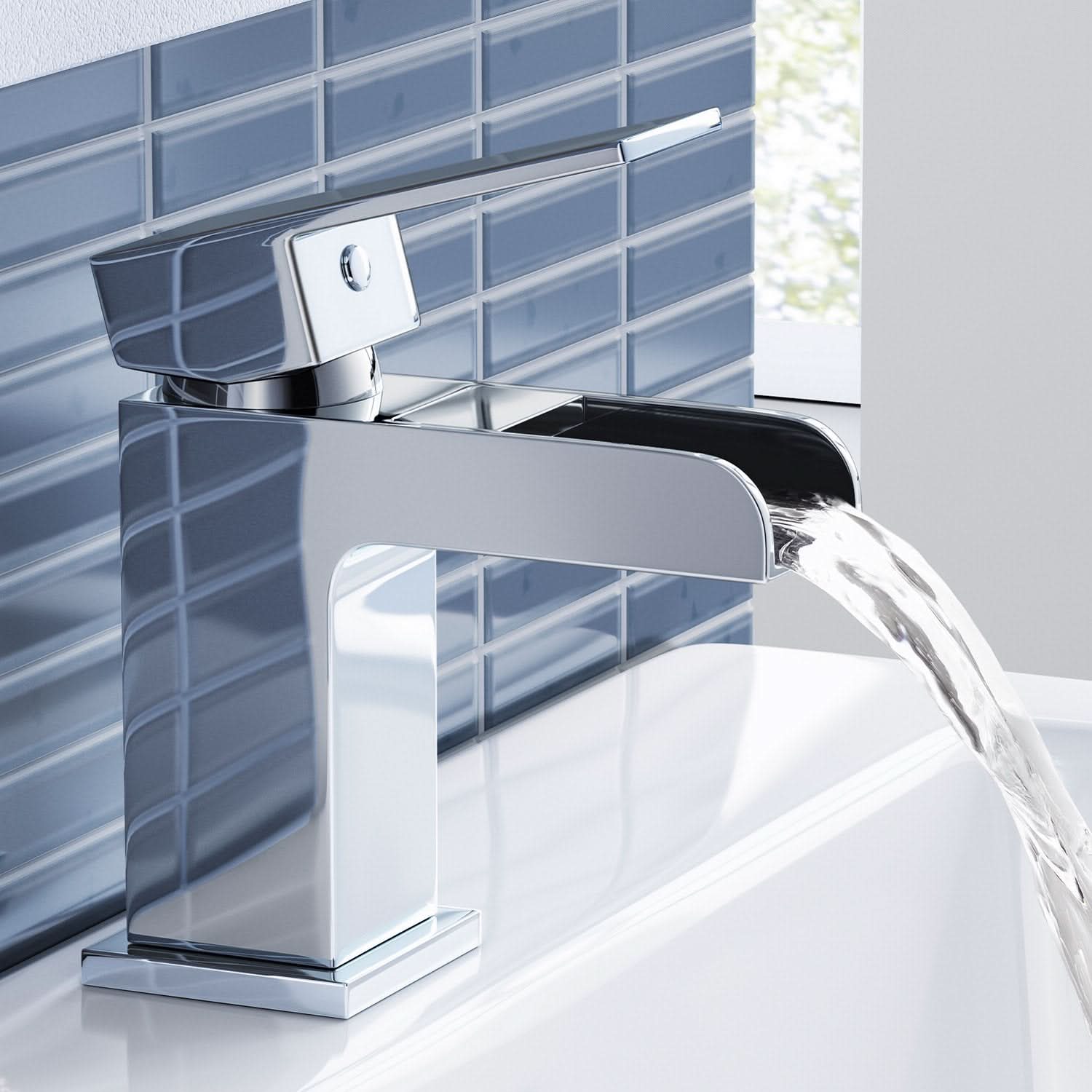 iBathUK Craven Modern Waterfall Basin Mixer Tap, Basin with Mixer Tap, Chrome Monobloc Designer Bathroom Faucet