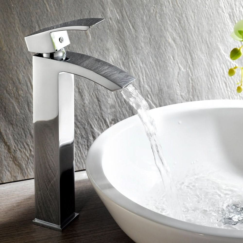 iBathUK Zylar Tall Counter Top Basin Mixer Tap Bathroom Sink Chrome Faucet, Elegant Basin Mixer for Modern Vessel Basins