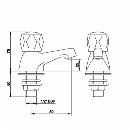 Essentials Round Dome Twin Hot and Cold Sink Basin Taps Brass Faucet Pair with Ceramic Disc Technology - Chrome