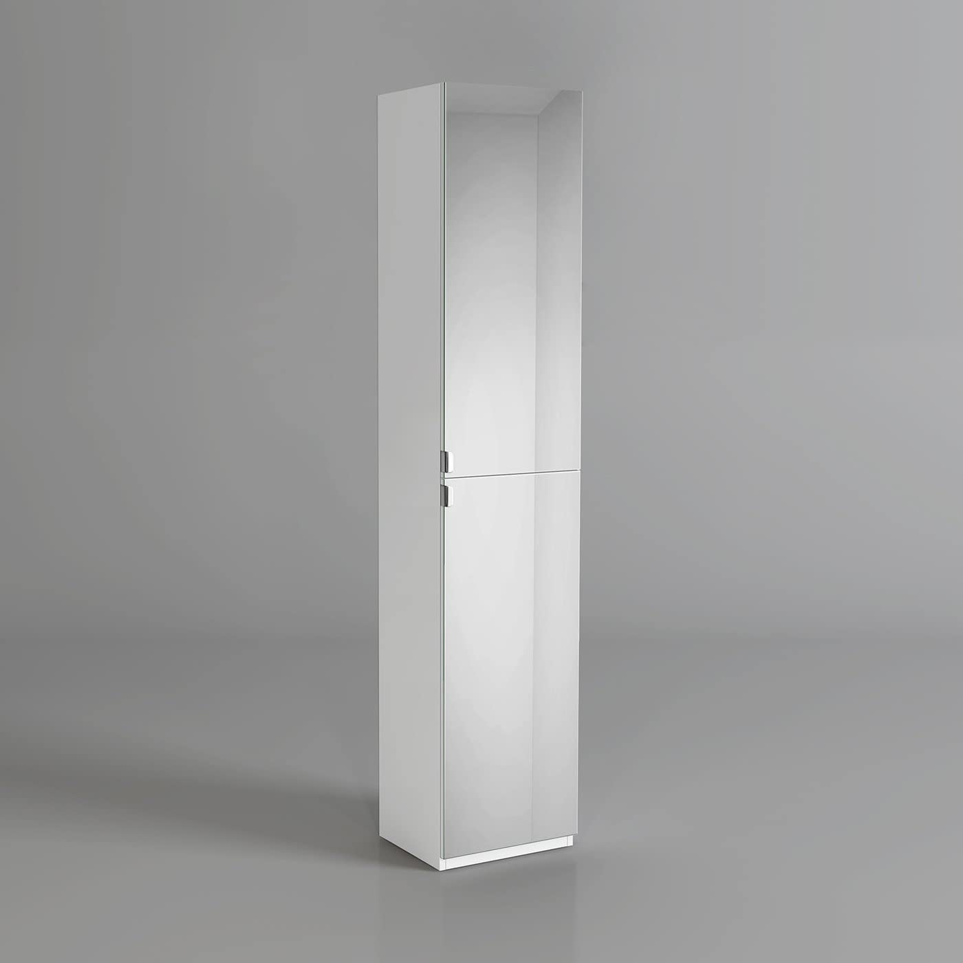 Gleam 2 Door Floorstanding Mirrored Tall Storage Unit - 1700mm x 350mm - Gloss White