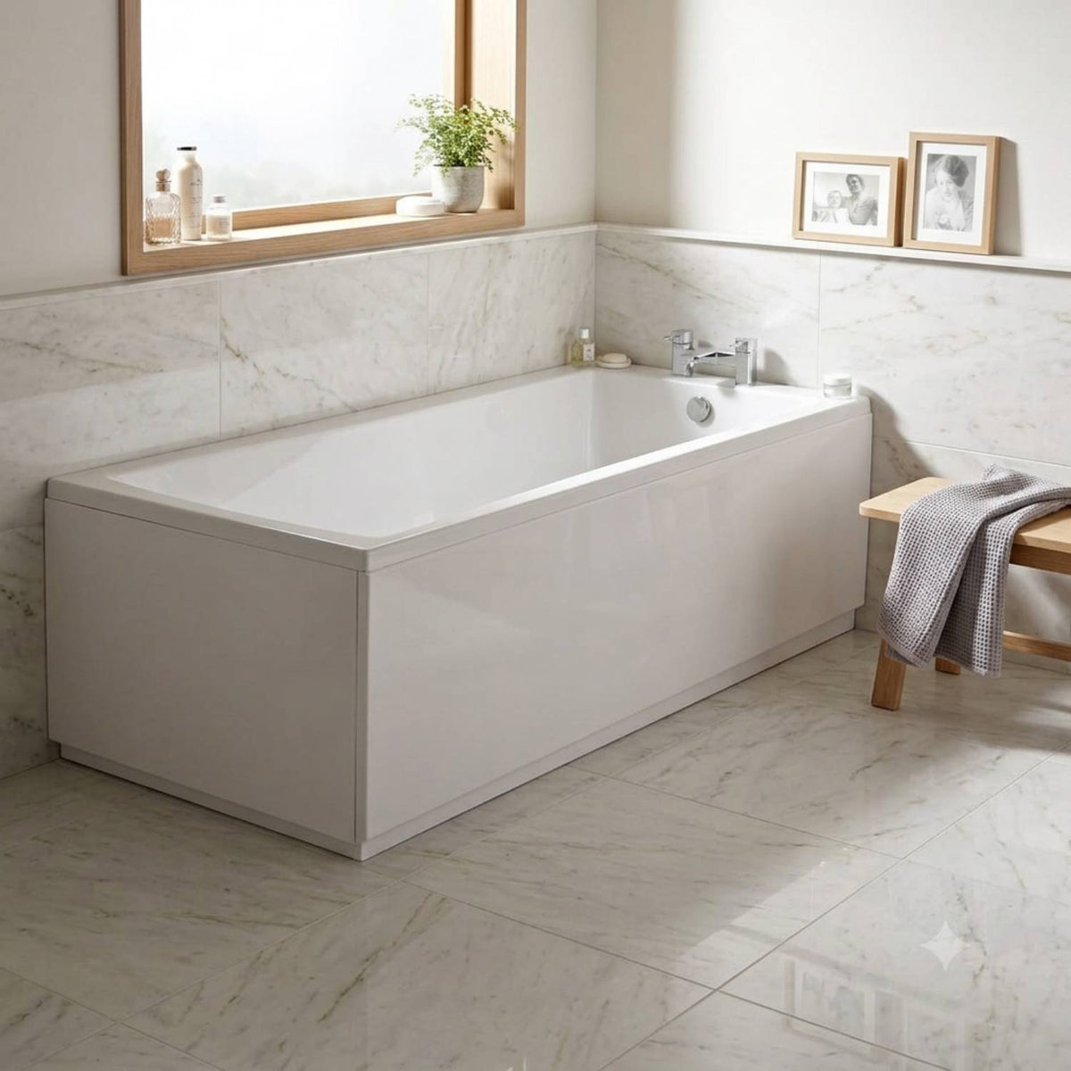Boynton Straight Single Ended Rectangular Bath With Legs - White