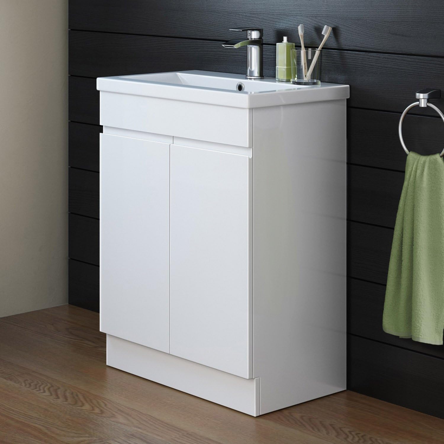 Trent Square Vanity Unit With Mid-Edged Basin - 600mm x 400mm - Gloss White (Flat Pack)
