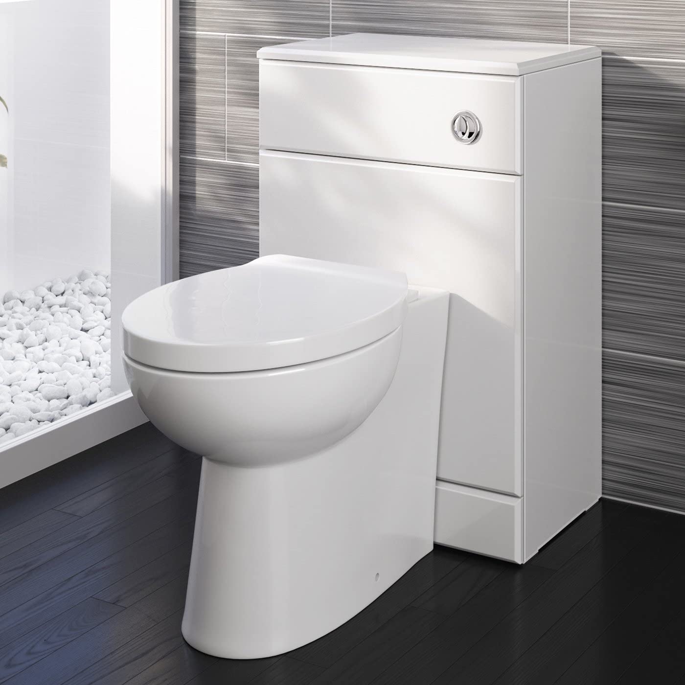 Modern WC Unit With Back To Wall Toilet And Soft Close Seat - Gloss White