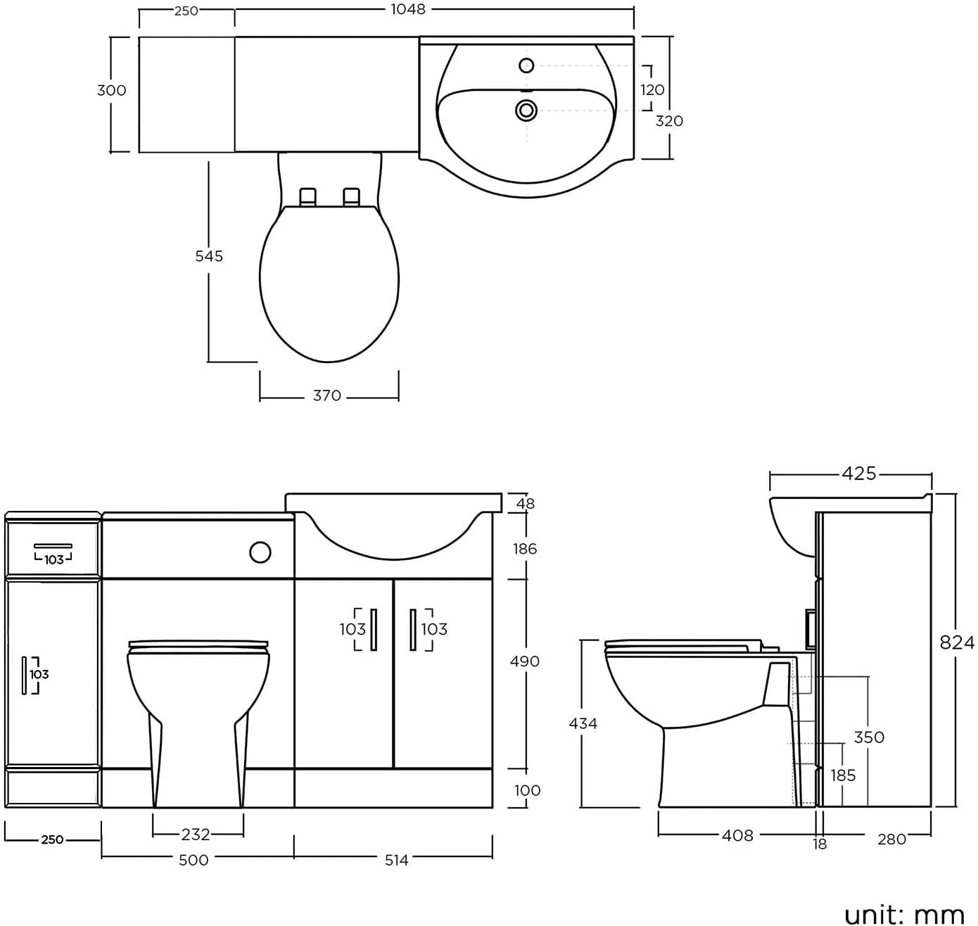 Modern Bathroom Combination Set - (Toilet, Seat, Vanity Unit and Basin) - Gloss White