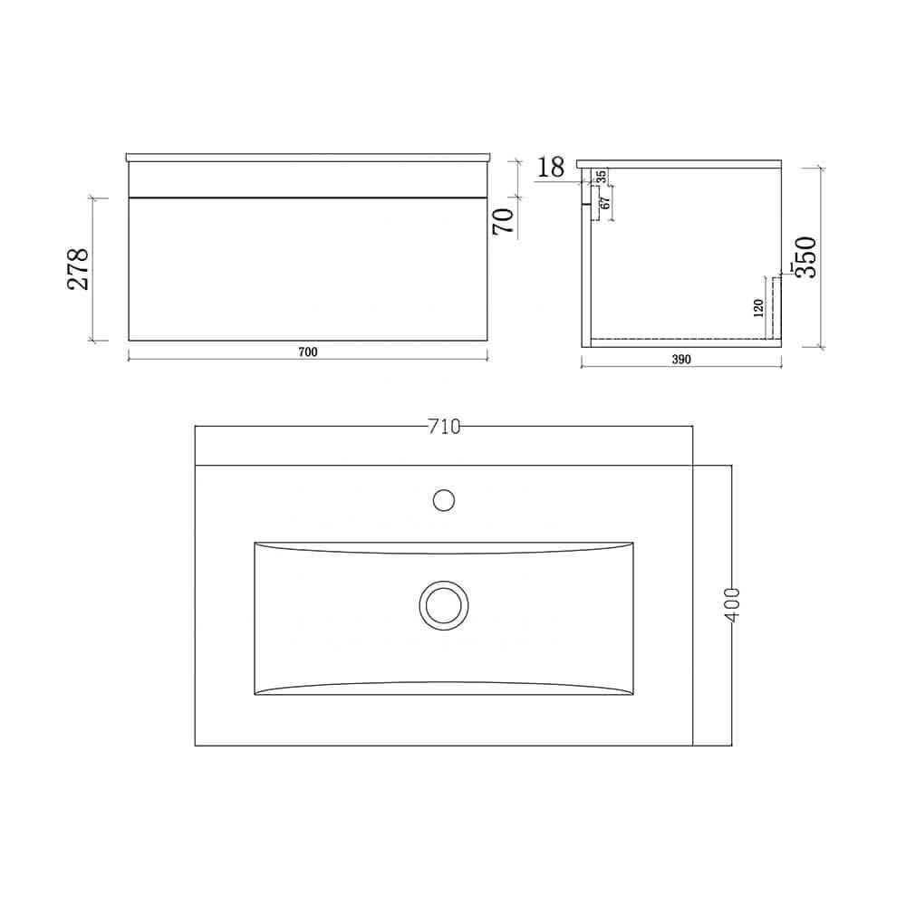 Venus 700 White WH Vanity Unit with Slim Basin - Stylish Bathroom Storage Solution | Bathroom4Less UK