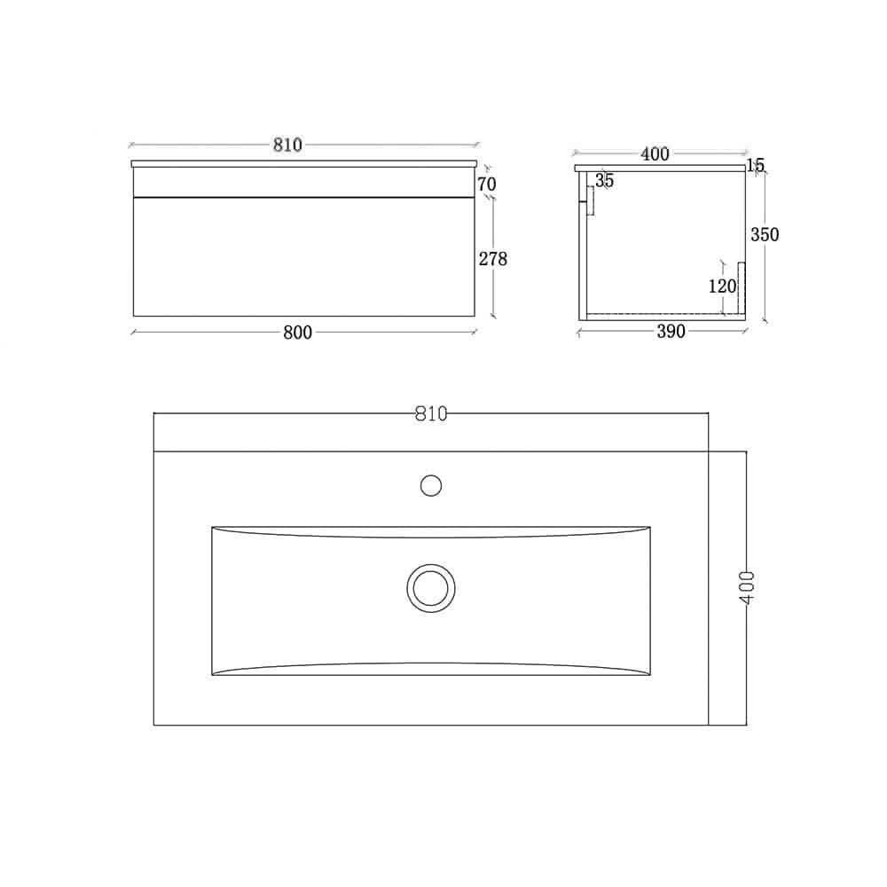 Venus 800 White WH unit and Slim basin, modern bathroom vanity with sleek design, ideal for small spaces. Buy now at Bathroom4Less.