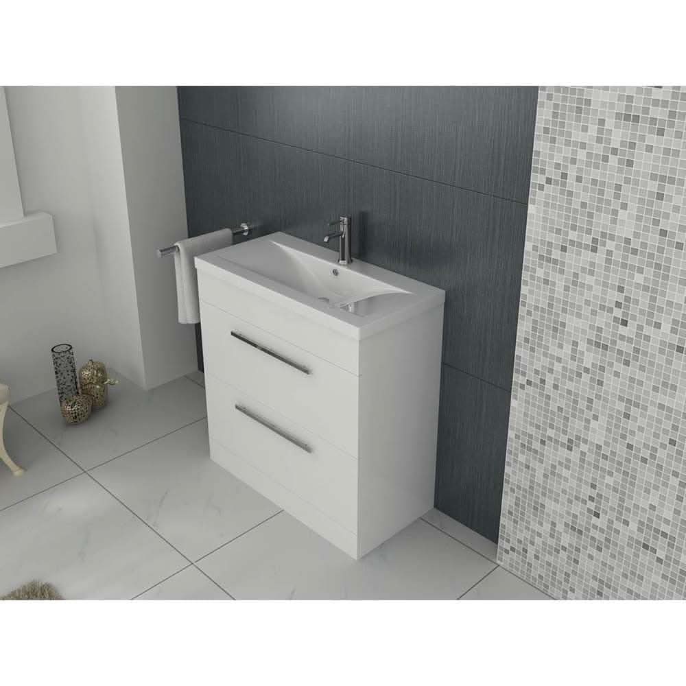 Venus 800 Mid Edged Basin Unit -2 Storage Section in White Gloss Finish, ideal for modern bathrooms. Buy now at Bathroom4Less.