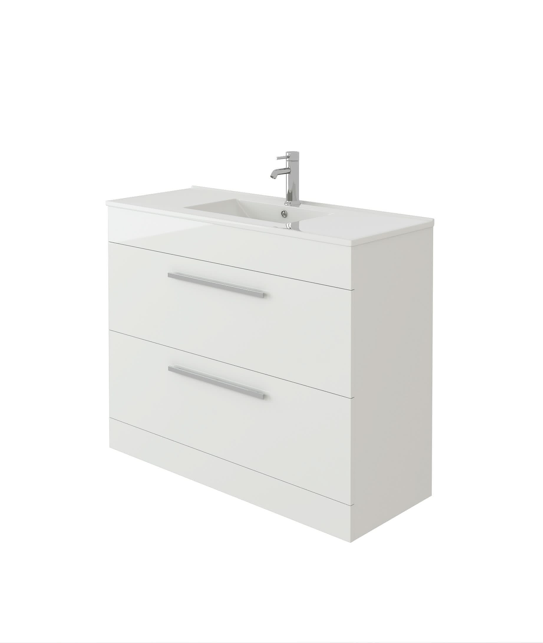 Venus Bathroom FS Unit and Slim-Edge Basin (Drawer & Flap) White
