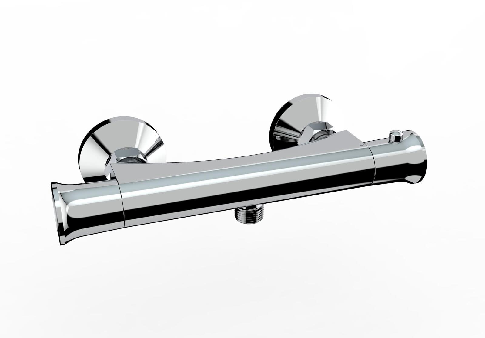 iBathUK Sola Slim Thermostatic Exposed Deck Mounted Shower Bar Mixer Valve with Bath Tap, Bathroom Tap Set with Shower, Chrome