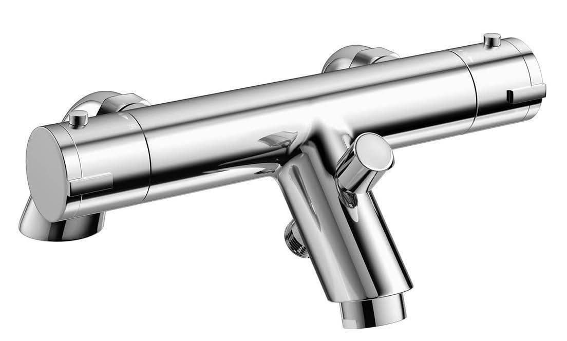 iBathUK Sola Slim Thermostatic Exposed Deck Mounted Shower Bar Mixer Valve with Bath Tap, Bathroom Tap Set with Shower, Chrome