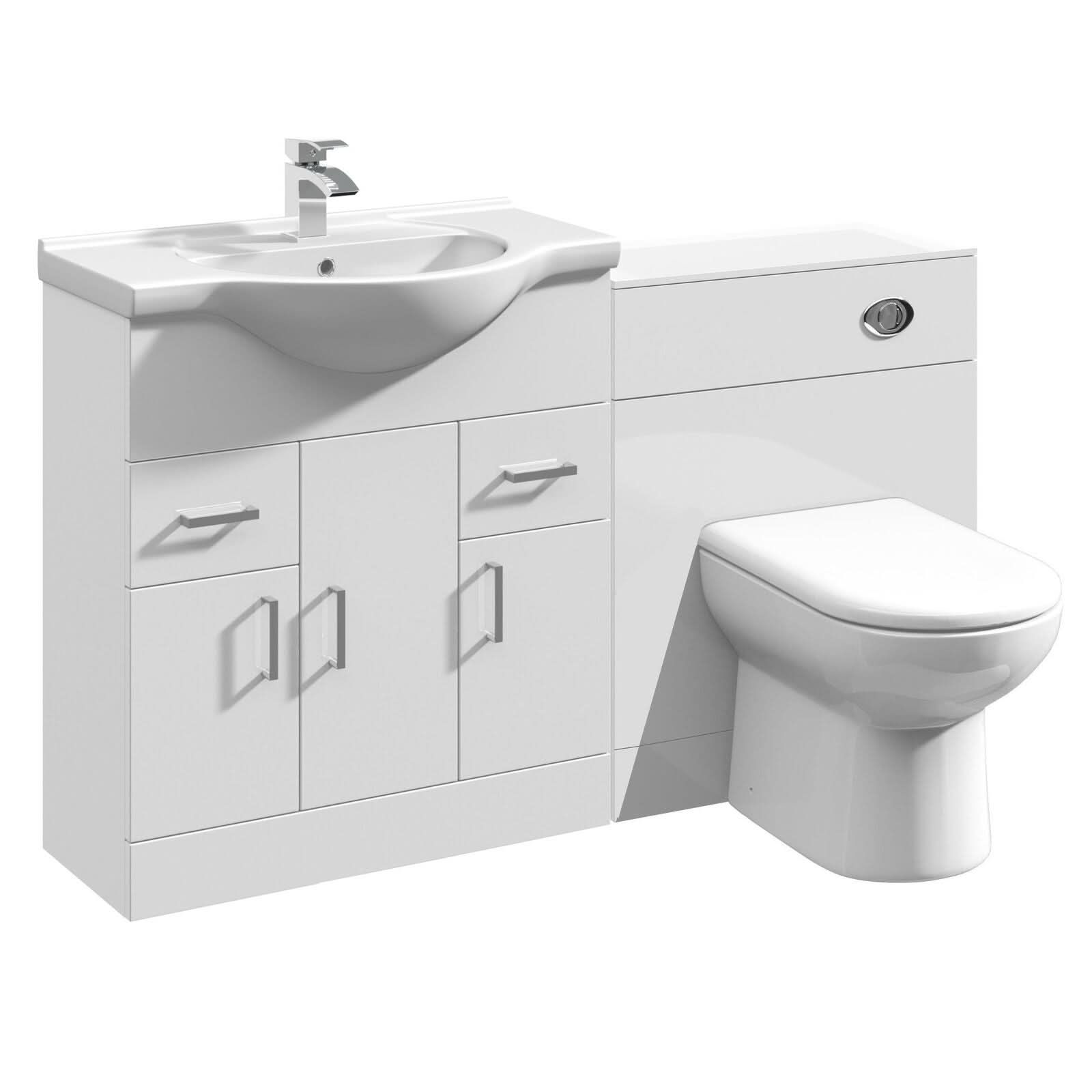 Vanity Unit Combined Sink Toilet Bathroom Suite Furniture Set Pan Cistern White
