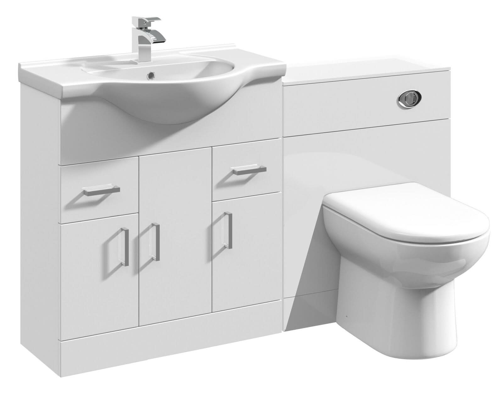 Vanity Unit Combined Sink Toilet Bathroom Suite Furniture Set Pan Cistern White