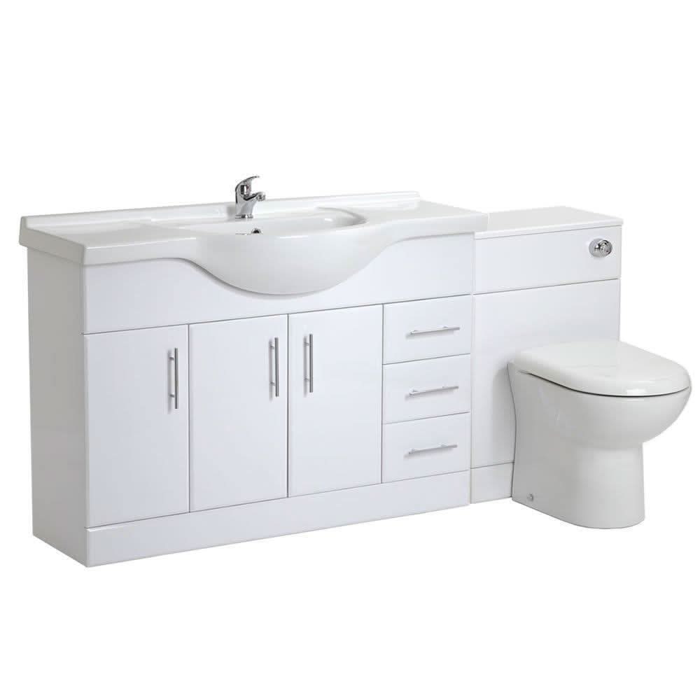 Vanity Unit Combined Sink Toilet Bathroom Suite Furniture Set Pan Cistern White