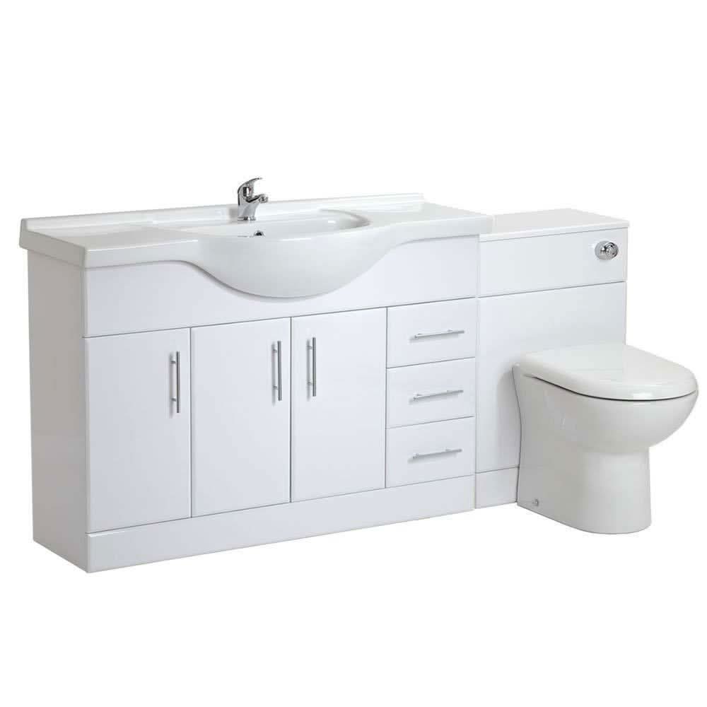 Vanity Unit Combined Sink Toilet Bathroom Suite Furniture Set Pan Cistern White