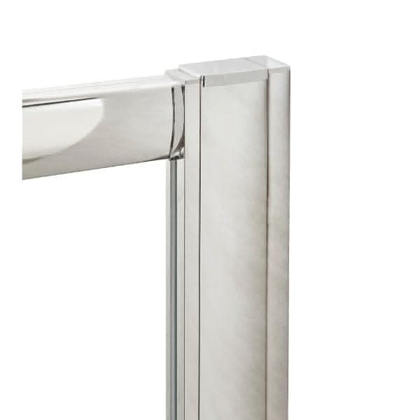 Close-up of the Nuie 1850mm Profile Extension Kit by Nuie, showcasing its shiny, metallic corner frame with smooth, reflective surfaces and clean lines—ideal for modern mirrors or picture frames.