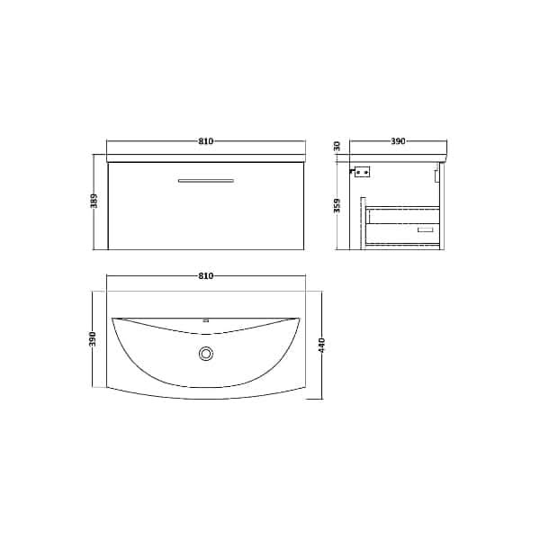 Nuie Arno 1 Drawer Wall Hung Vanity Unit With Basin-4 800mm Wide