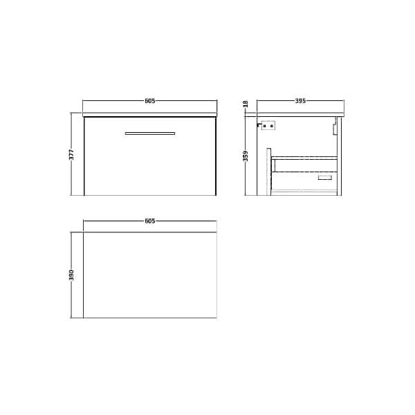Nuie Arno 1 Drawer Wall Hung Vanity Unit With Worktop 600mm Wide