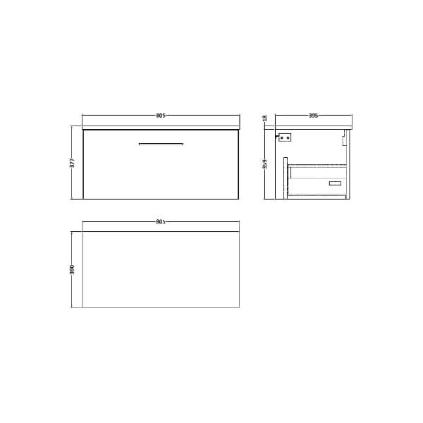 Nuie Arno 1 Drawer Wall Hung Vanity Unit With Worktop 800mm Wide