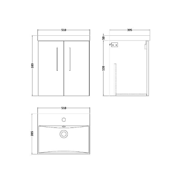Nuie Arno 2 Door Wall Hung Vanity Unit With Basin-3 500mm Wide