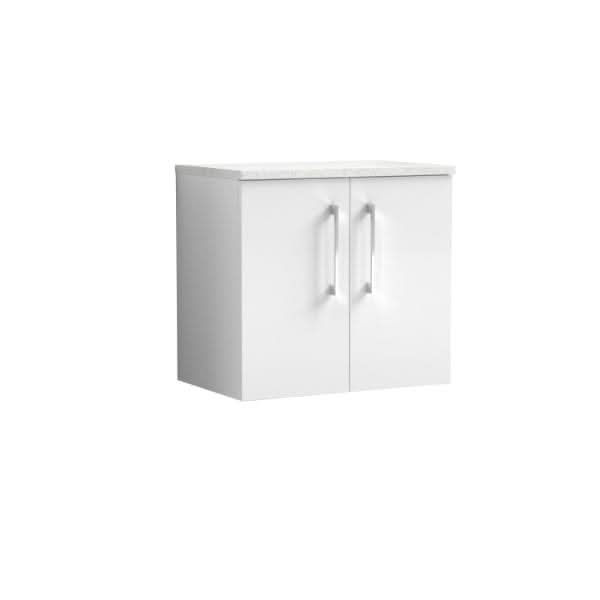 Nuie Arno 2 Door Wall Hung Vanity Unit With Sparkling White Worktop 600mm Wide