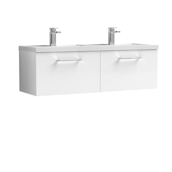 Nuie Arno 2 Drawer Wall Hung Vanity Unit With Double Polymarble Basin 1200mm Wide
