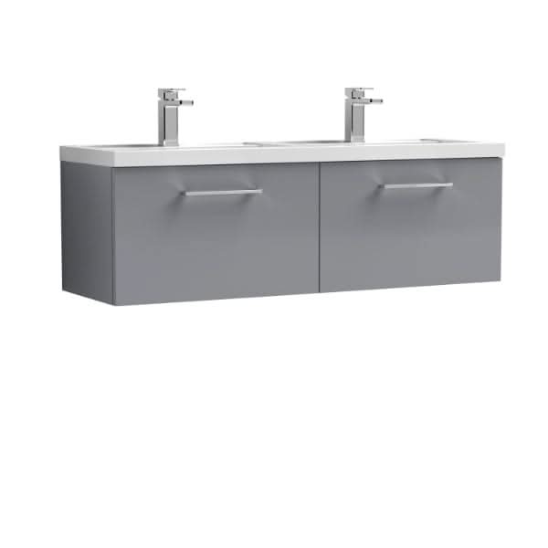 Nuie Arno 2 Drawer Wall Hung Vanity Unit With Double Polymarble Basin 1200mm Wide