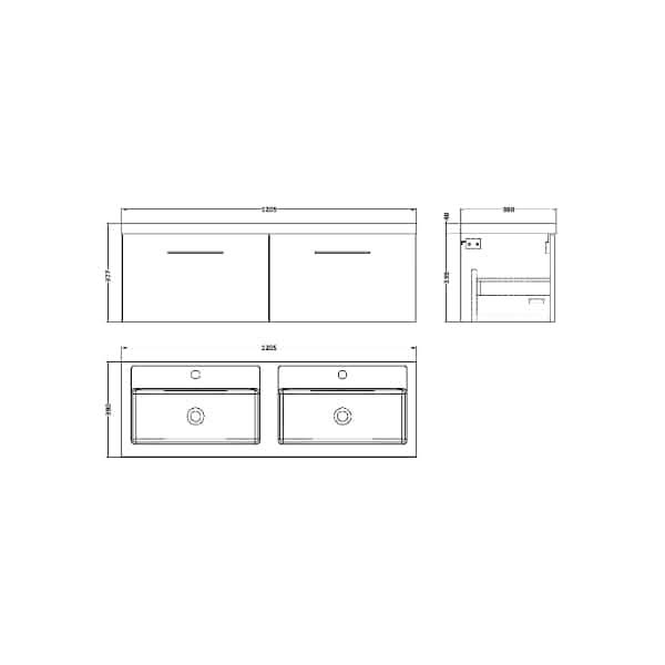 Nuie Arno 2 Drawer Wall Hung Vanity Unit With Double Polymarble Basin 1200mm Wide