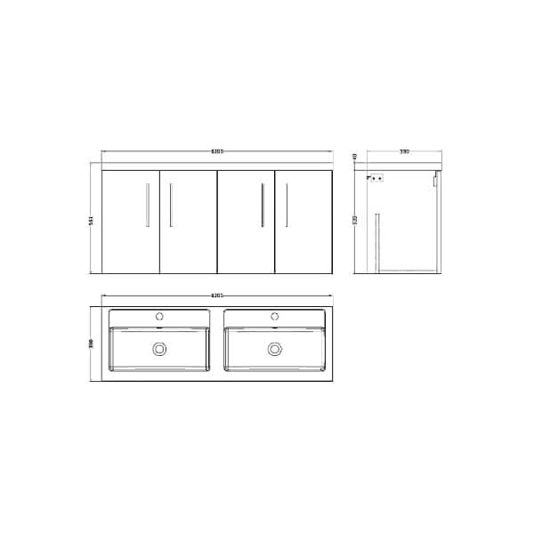 Nuie Arno 4 Door Wall Hung Vanity Unit With Double Polymarble Basin 1200mm Wide