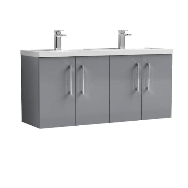 Nuie Arno 4 Door Wall Hung Vanity Unit With Double Polymarble Basin 1200mm Wide