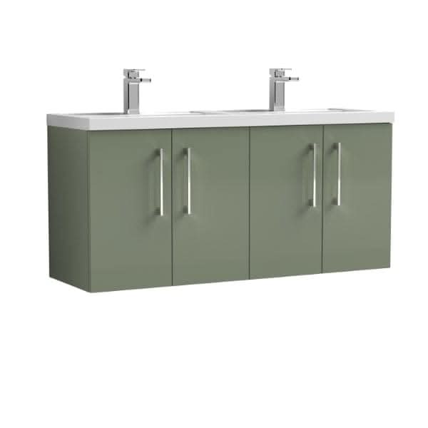Nuie Arno 4 Door Wall Hung Vanity Unit With Double Polymarble Basin 1200mm Wide