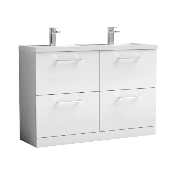 Nuie Arno 4 Drawer Floorstanding Vanity Unit With Double Polymarble Basin 1200mm Wide