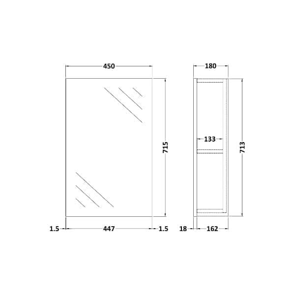 Nuie Athena 1 Door Non Illuminated Mirrored Cabinet 715mm x 450mm