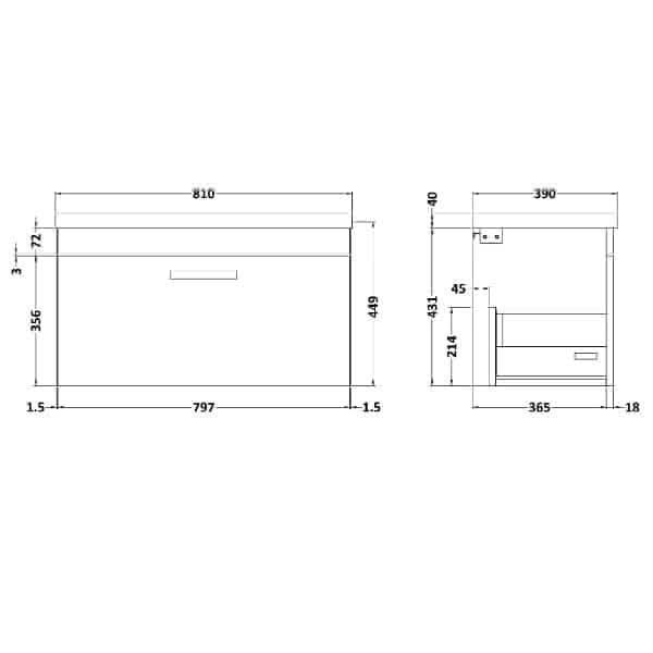 Nuie Athena 1 Drawer Wall Hung Vanity Unit With Basin-1 800mm Wide