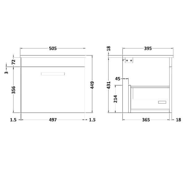Nuie Athena 1 Drawer Wall Hung Vanity Unit With Basin-2 500mm Wide